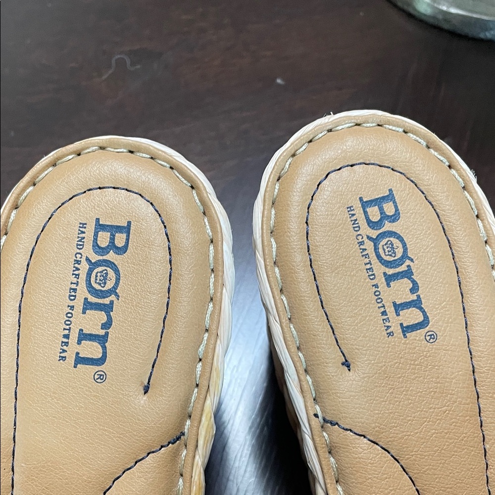 Born Women's Navy and Tan wedge sandals with Bow - Picture 2 of 11
